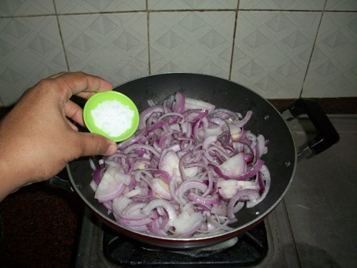 sprinkle some salt over onions so it cooks faster
