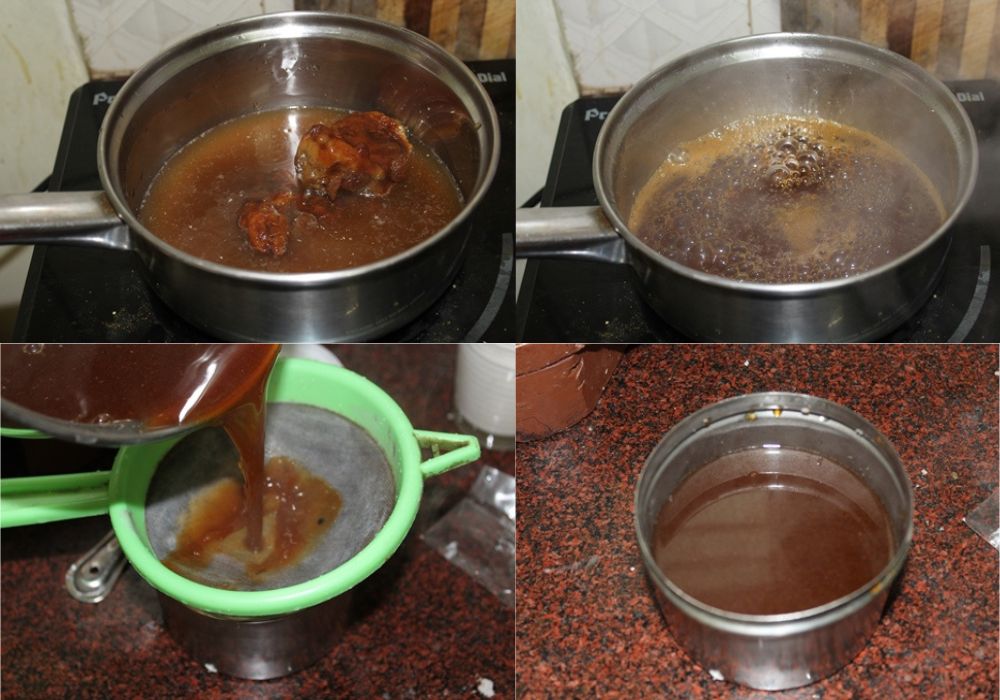 boil jaggery with water, strain and jaggery water is ready