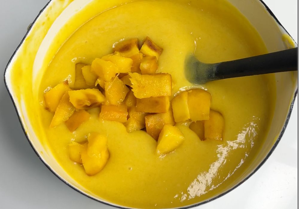 add freshly chopped mangoes