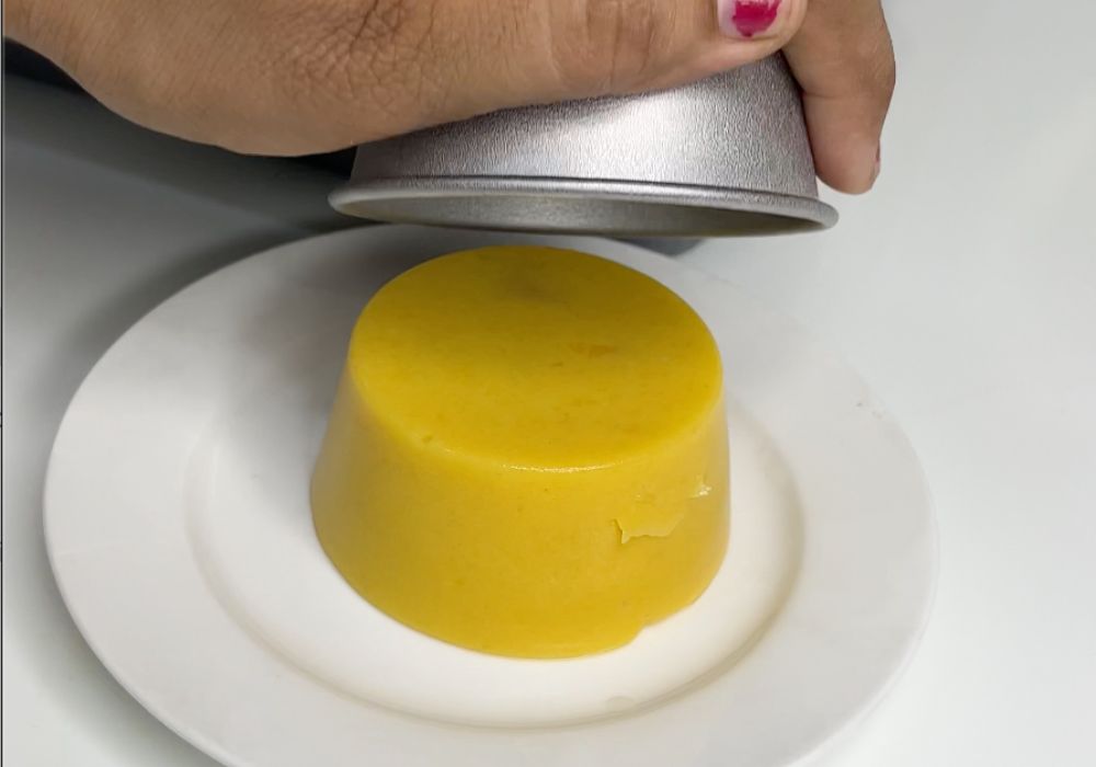 mango pudding released from the mould
