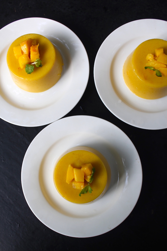 three servings of mango pudding