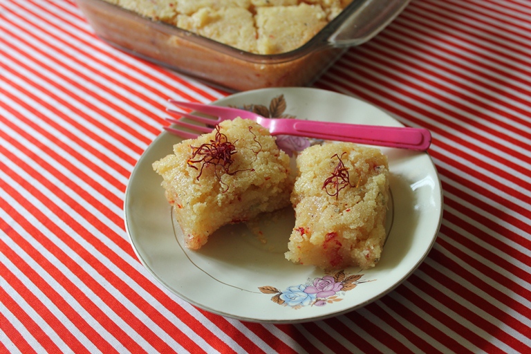 Basbousa Recipe - Middle Eastern Semolina Cake by Archana's Kitchen