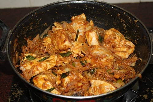saute chicken with onions and the spices