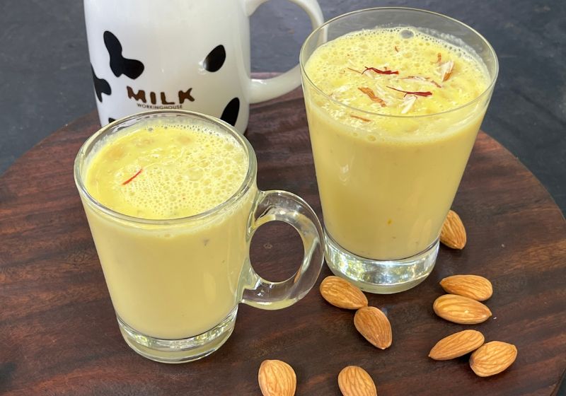 badam milk served hot and cold