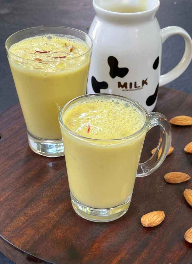 hot badam milk displayed