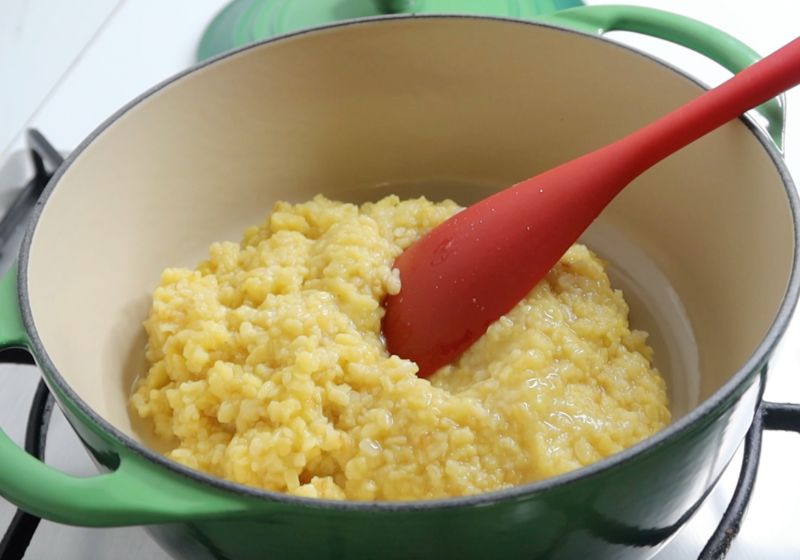 cooked moong dal taken in a pot