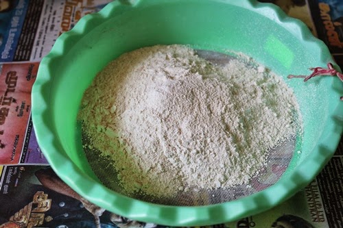 homemade urad dal flour in a sifter