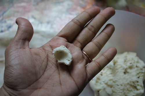 take small portion from the seedai dough