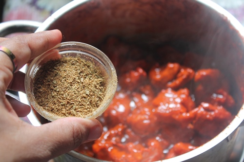 add garam masala powder into the lamb