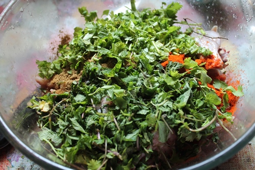 add mint leaves and coriander leaves