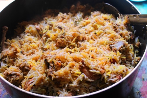 fluff the biryani rice and serve