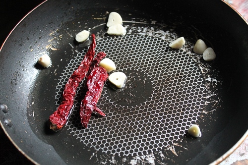 fry garlic and chillies