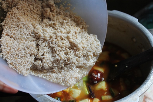 Kuthiraivali Sambar Sadam Recipe   Millet Sambar Rice Recipe - 93