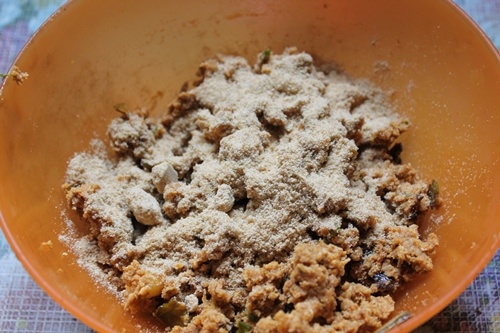 add in breadcrumbs into chicken mince