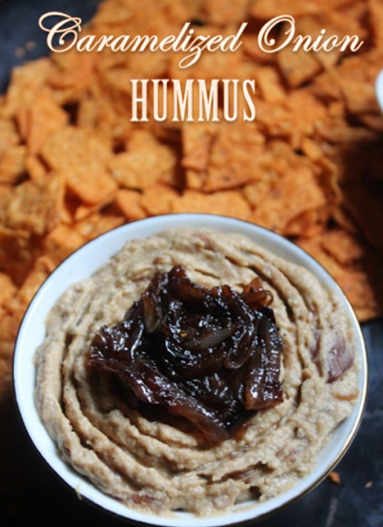 Caramelized Onion Hummus in a bowl