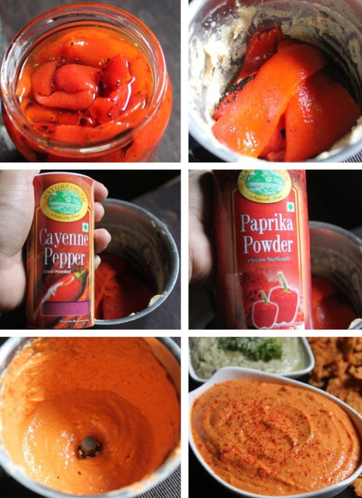 Roasted Red Pepper Hummus made in a blender
