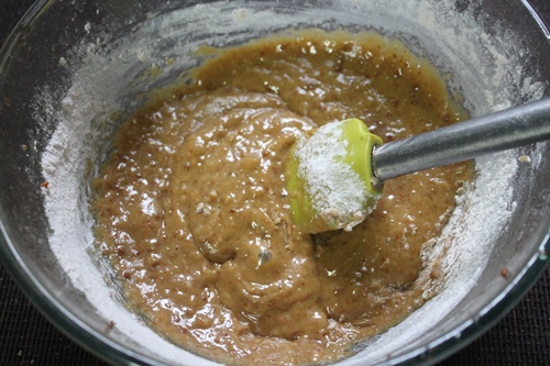 mix dry ingredients with the oil sugar mix