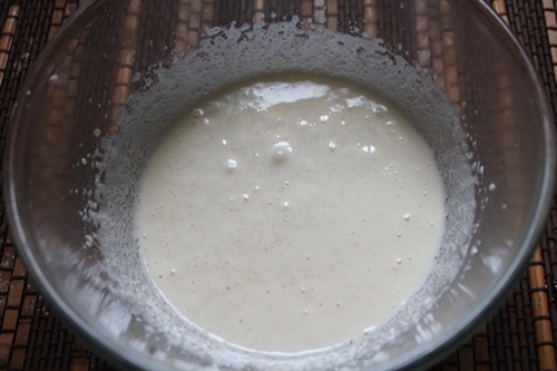 using a beater, egg and sugar is whipped till light and foamy