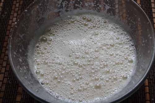 eggs whipped with oil, milk and butter looks frothy