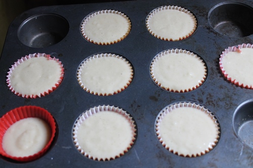 overfill muffin tray till the rim with muffin batter