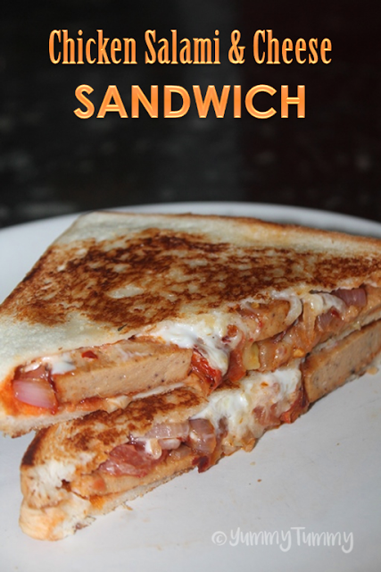 Chicken Salami & Cheese Sandwich Recipe - Yummy Tummy