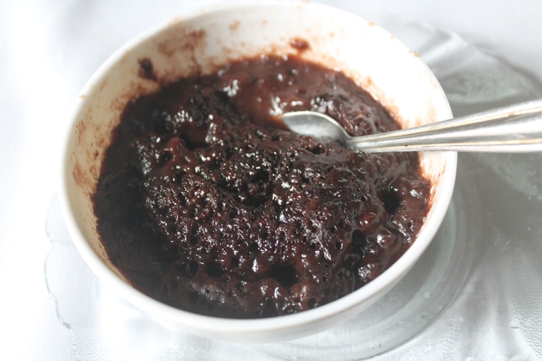 microwave chocolate pudding in a bowl