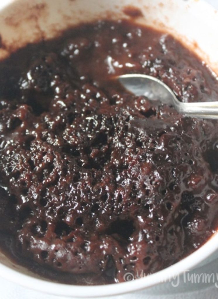 sticky microwave chocolate pudding in a bowl