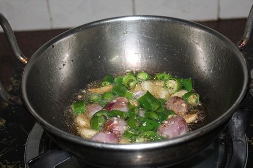 saute shallots, garlic, green chillies