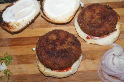 Indian Style Vegetable Burger Recipe   Veg Cutlet Burger Recipe - 75