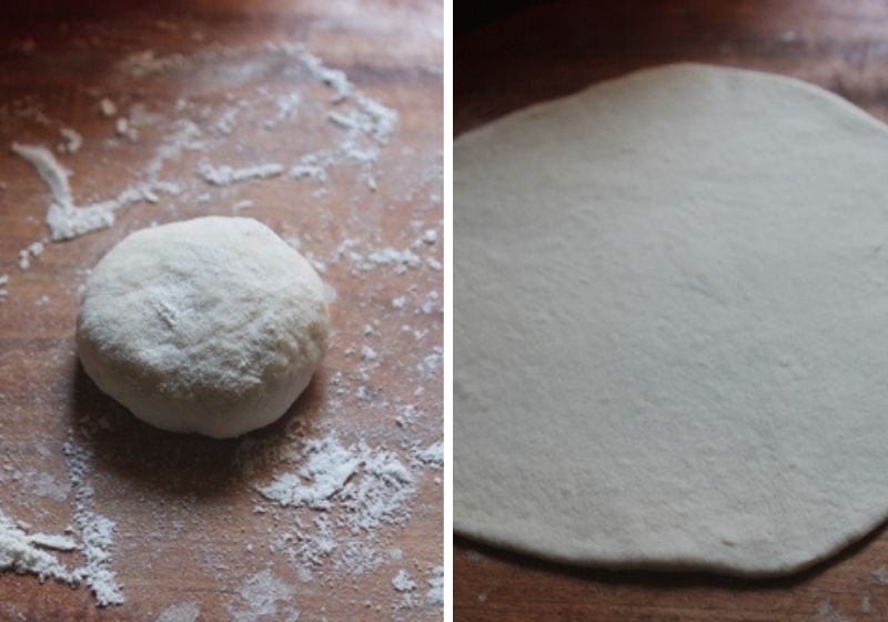 take a dough, roll it into thick pita