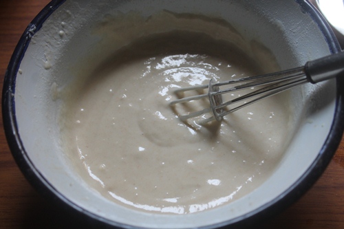 mix well to form pancake batter without eggs