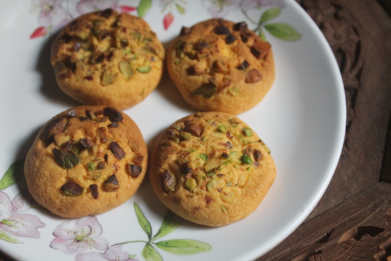 Eggless Pistachio Cookies Recipe   Pista Biscuits Recipe - 57