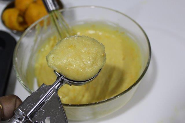 ice cream scoop are the best tool to take muffin batter