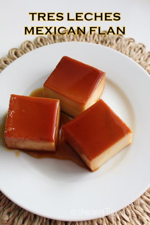 three pieces of mexican flan