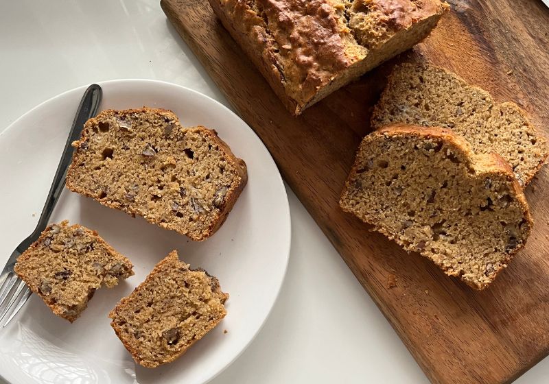 Eggless Banana Bread sliced and served