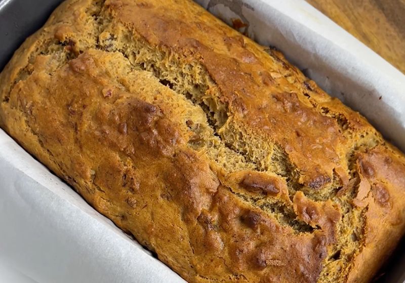 Eggless Banana Bread baked and cooling