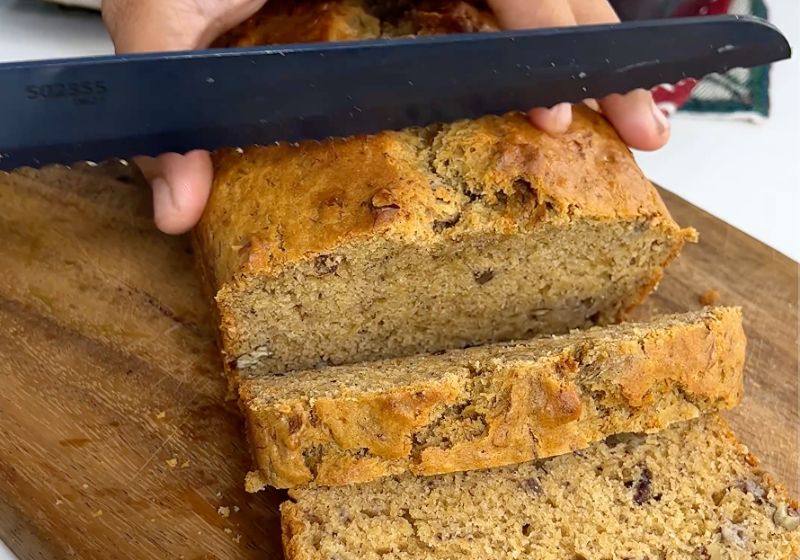 Eggless Banana Bread slice and serve