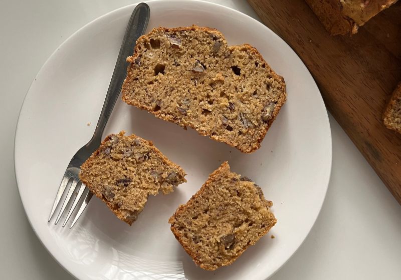 a slice of Eggless Banana Bread