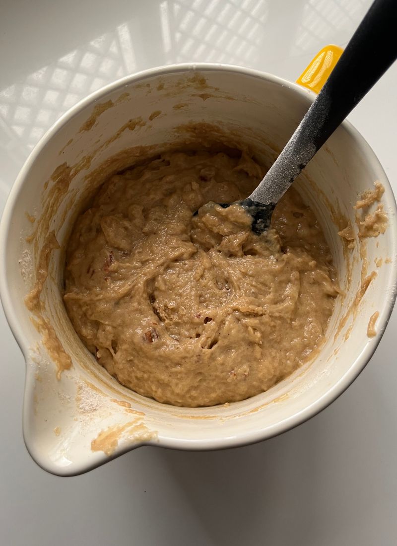 banana bread batter in a mixing bowl