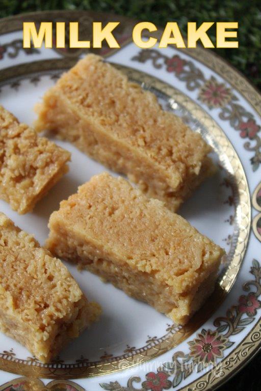 four bars of milk cake plated in a white plate