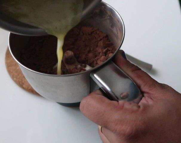 pour melted butter to chocolate mix
