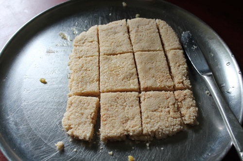 once barfi is set, cut into squares
