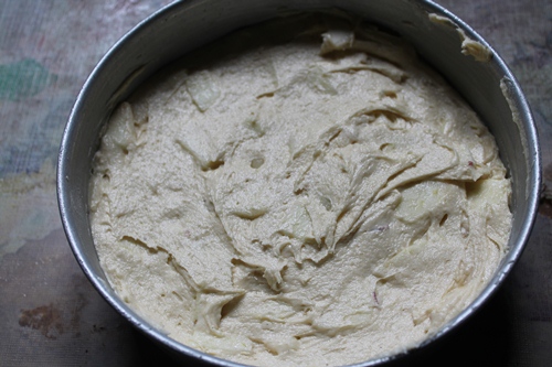 transfer apple cake batter in the pan