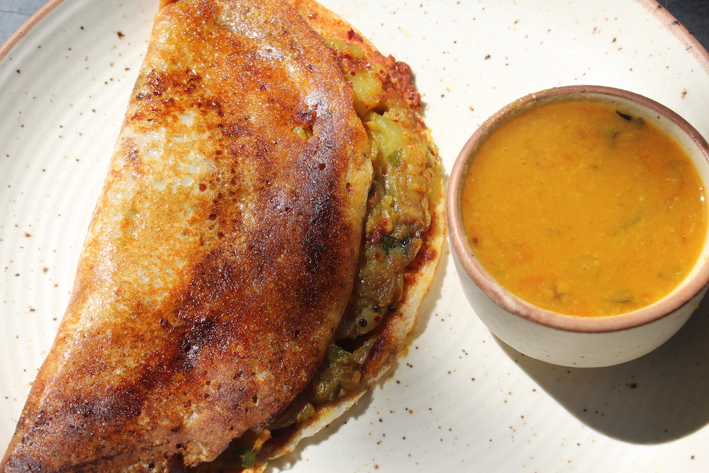 serve mysore masala dosa with sambar