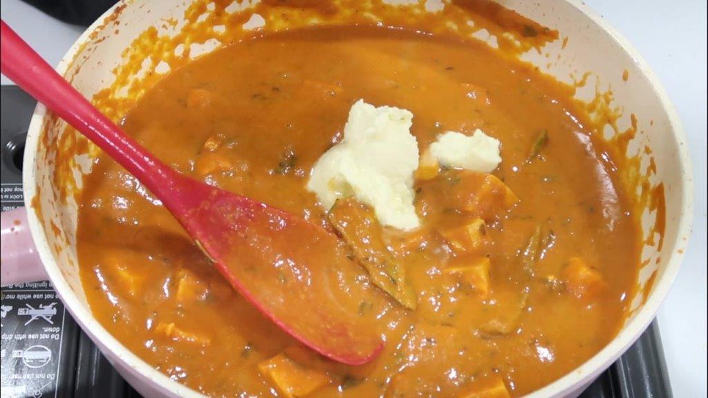 cream is added in paneer. butter masala