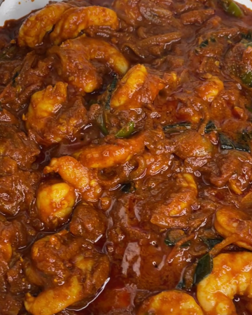 prawn thokku ready in the kadai