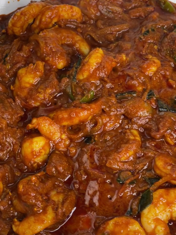 prawn thokku ready in the kadai