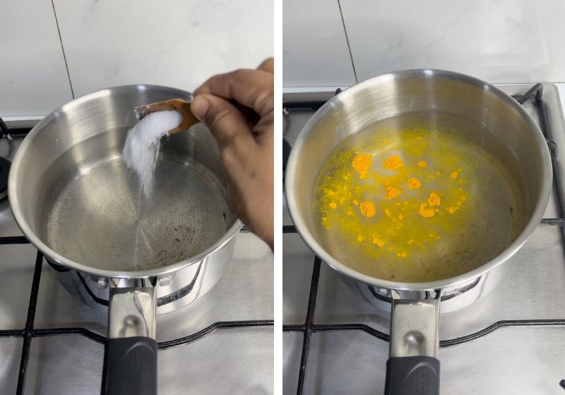 bring water to boil. Add salt and turmeric powder
