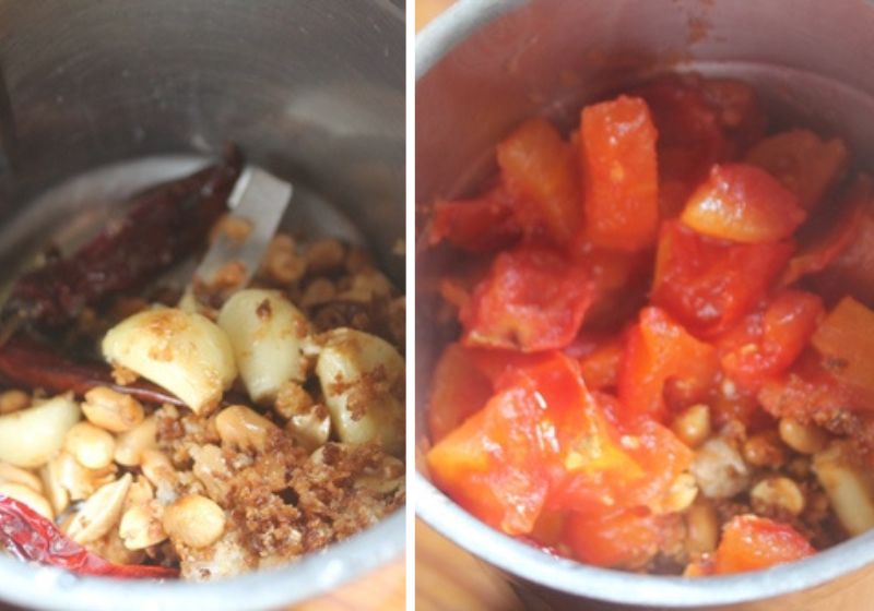 take roasted peanuts and tomatoes in blender