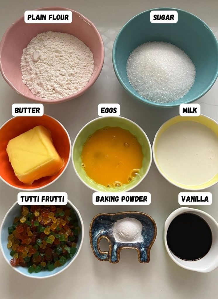 ingredients for making Tutti Frutti Muffins